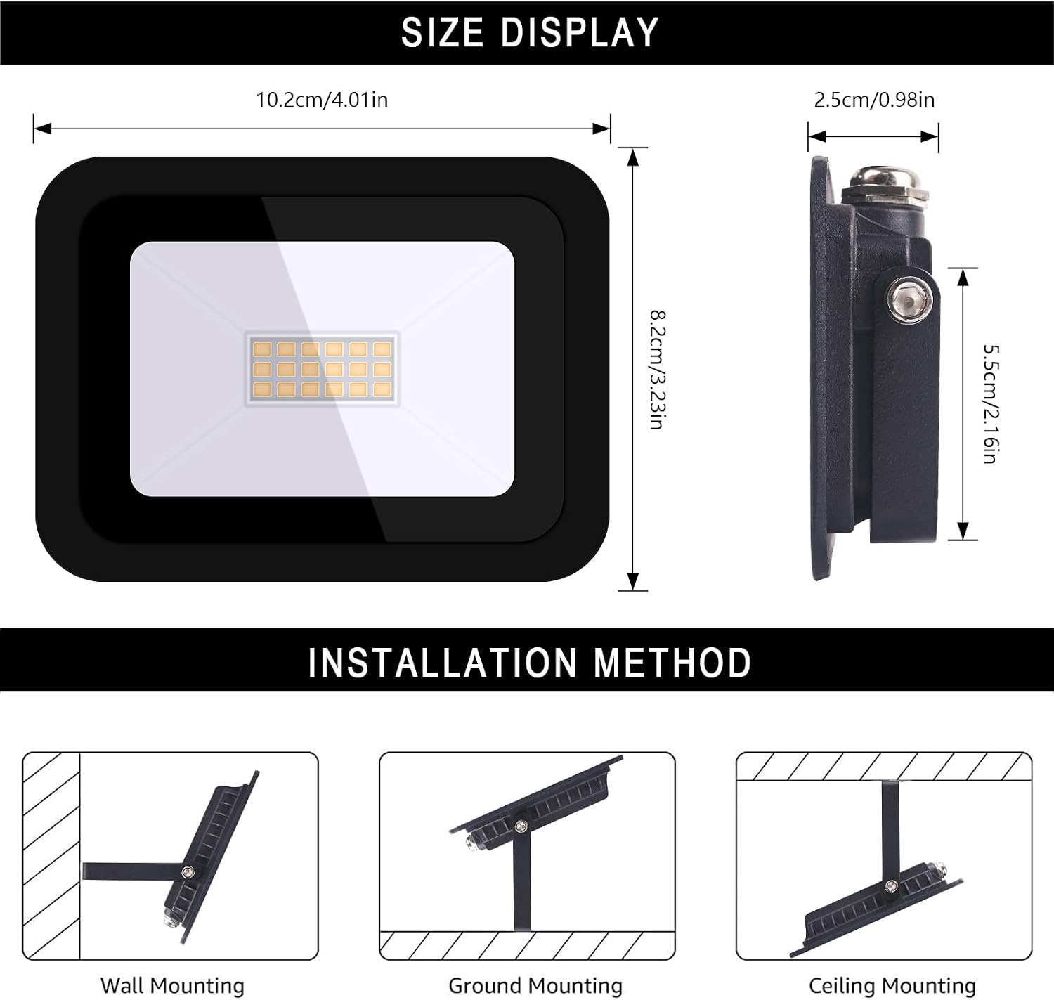 MIWAT 20W 2Pack LED Flood Light, White LED Work Light with Plug