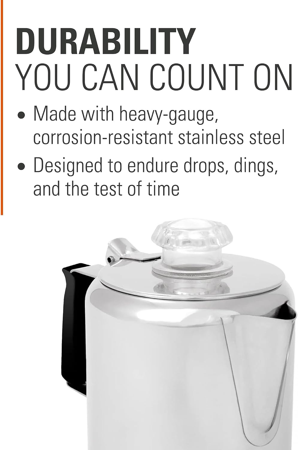 GSI Outdoors Percolator Coffee Pot I Glacier Stainless Steel with Silicone Handle for Camping, Backpacking, Travel, RV & Hunting - Stove Safe