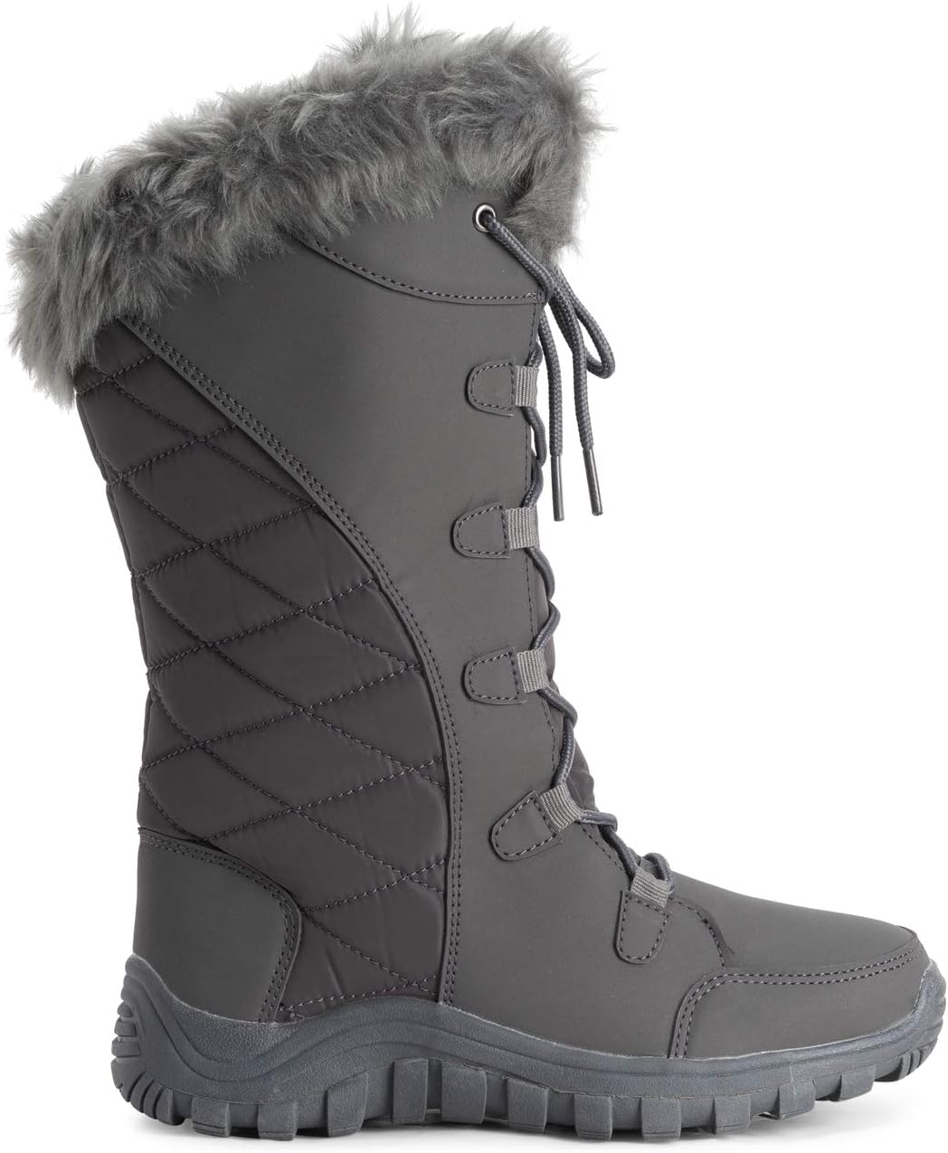 POLAR Womens Quilted Faux Fur Cuff Winter Duck Rubber Sole Durable Snow Rain Outdoor Boots
