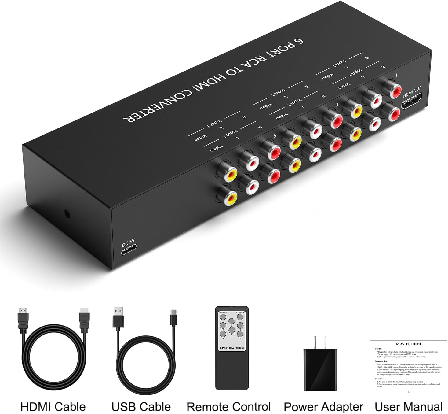 4Port AV to HDMI Converter, 4Port AV to HDMI Switcher with IR Remote