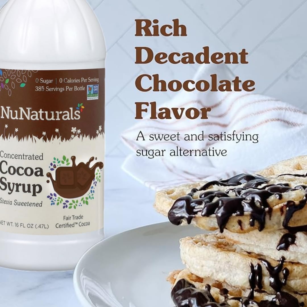 NuNaturals Stevia Syrup Sweetener, Chocolate, Sugar-Free, 16 oz