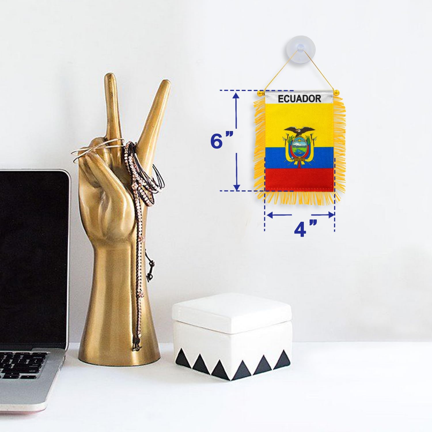 Anley 4 X 6 Inch Nicaragua Fringy Window Hanging Flag - Mini Banner & Car Rearview Mirror Décor - Fringed Nicaraguan Hanging Flag with Suction Cup