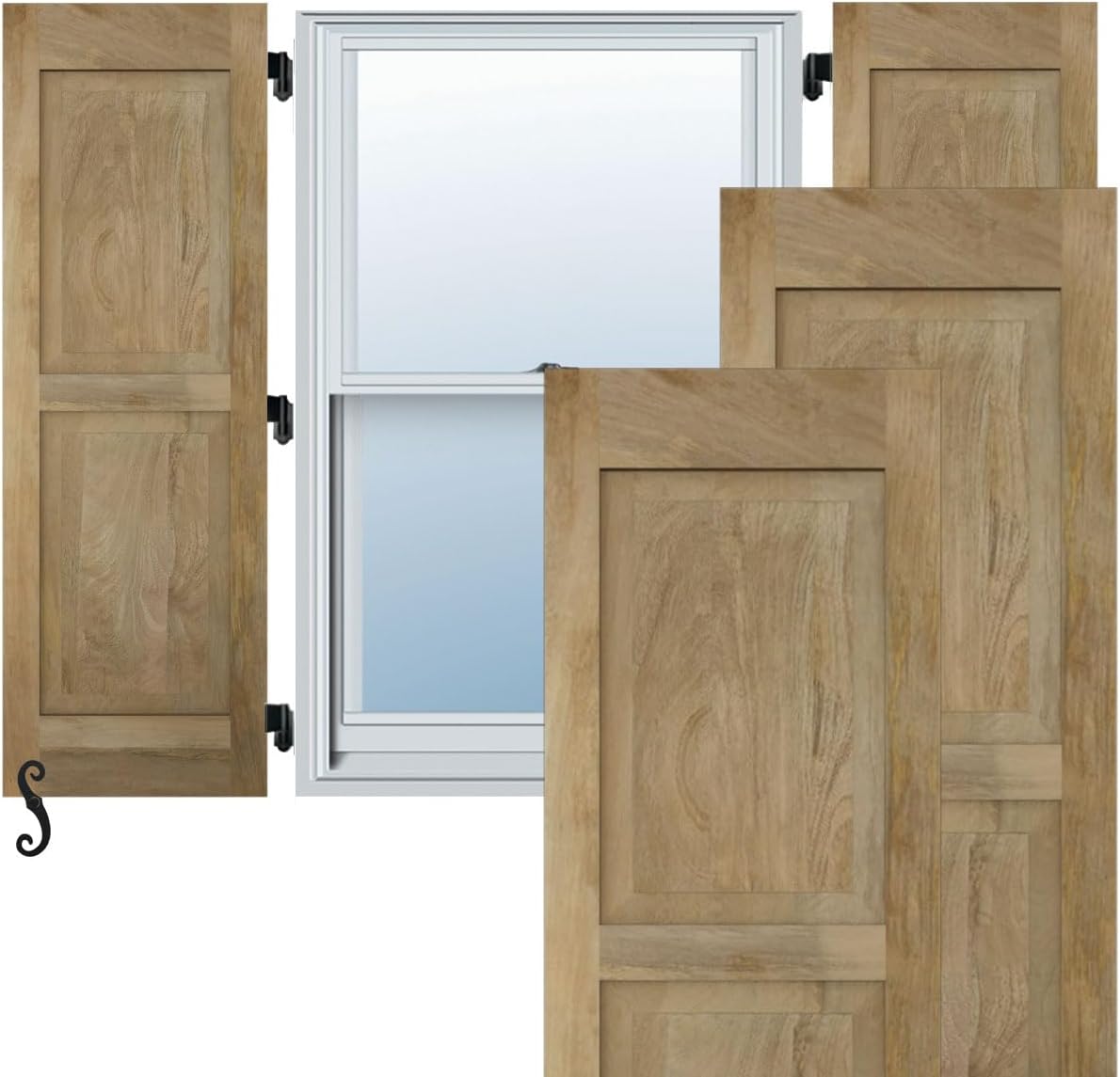 15"W x 55"H Americraft Two Equal Raised Panel Exterior Real Wood Shutters (Per Pair), Unfinished