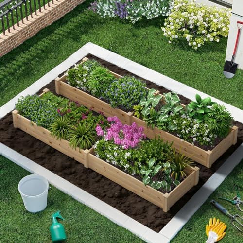 Crownland Outdoor Gardens 8 ft Raised Garden Bed Wooden Patio Raised Beds Backyard Elevated Planter Box Grow Vegetables Fruits Herb Yard Fast Easy