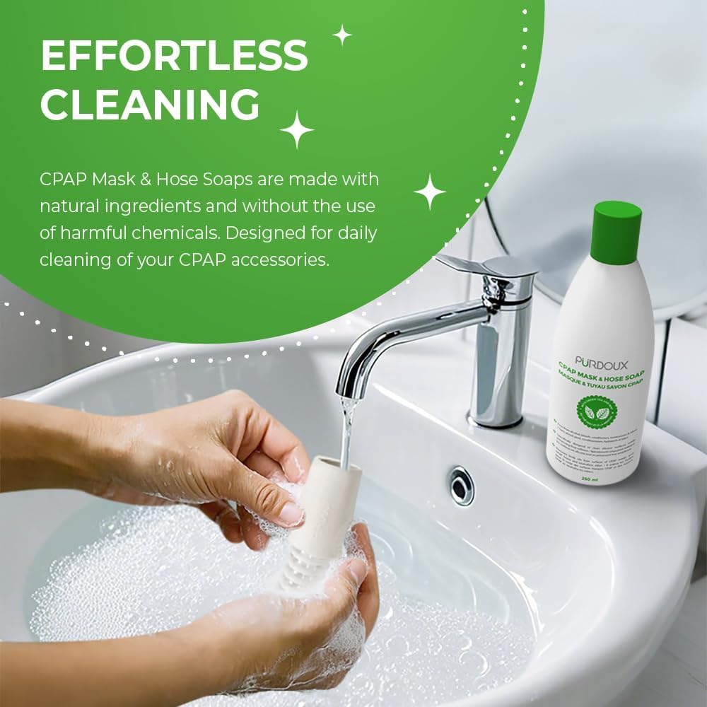 CPAP Mask & Hose Soap (Pack of 3 Bottles x 250mL) Green Tea Mint Scent | 8.4 fl oz, Alcohol Free, Silicone Safe, CPAP Hose Cleaner, Removes Dirt & Facial Oils, Gentle Cleaning, CPAP Supplies