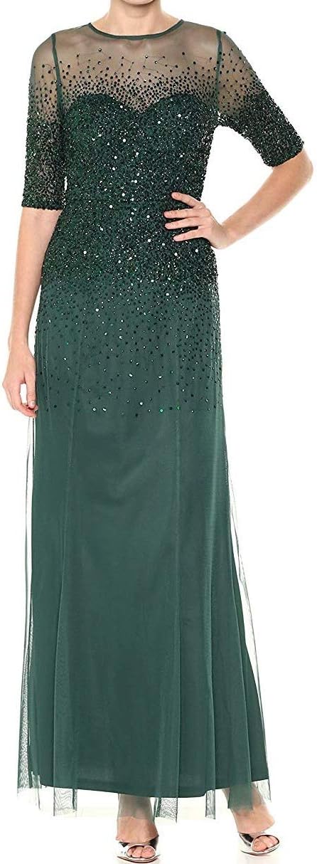 Adrianna Papell Women's Beaded Illusion Dress | Long Sequin Evening Dress with Fitted Bodice & Tulle Skirt Overlay
