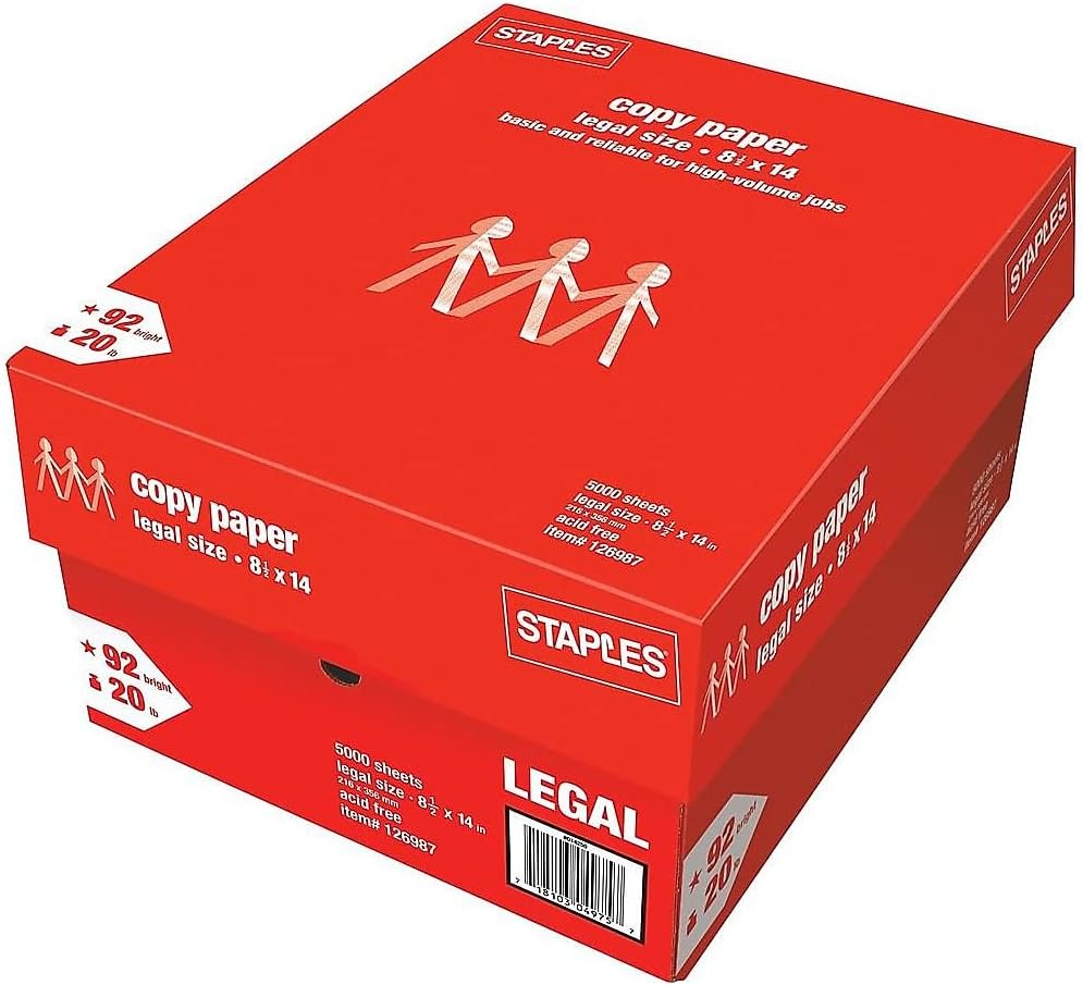 Staples TRU RED Copy & Printer Paper, 8.5 x 11, 20 lb, 92 Bright, 5,000 Sheets/Carton, White Letter Size Paper for Office, School & Home