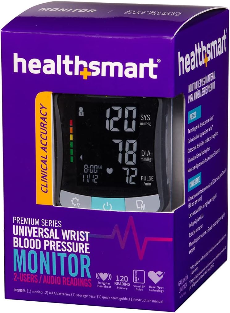 HealthSmart Digital Premium Wrist Blood Pressure Monitor with Cuff That Measures Pulse Heartbeat and High or Low BP