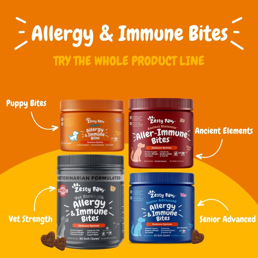 Zesty Paws Allergy Immune Bites - Dog Allergy Chews, Dog Probiotics for Itchy Skin and Ears, Lamb, 90ct