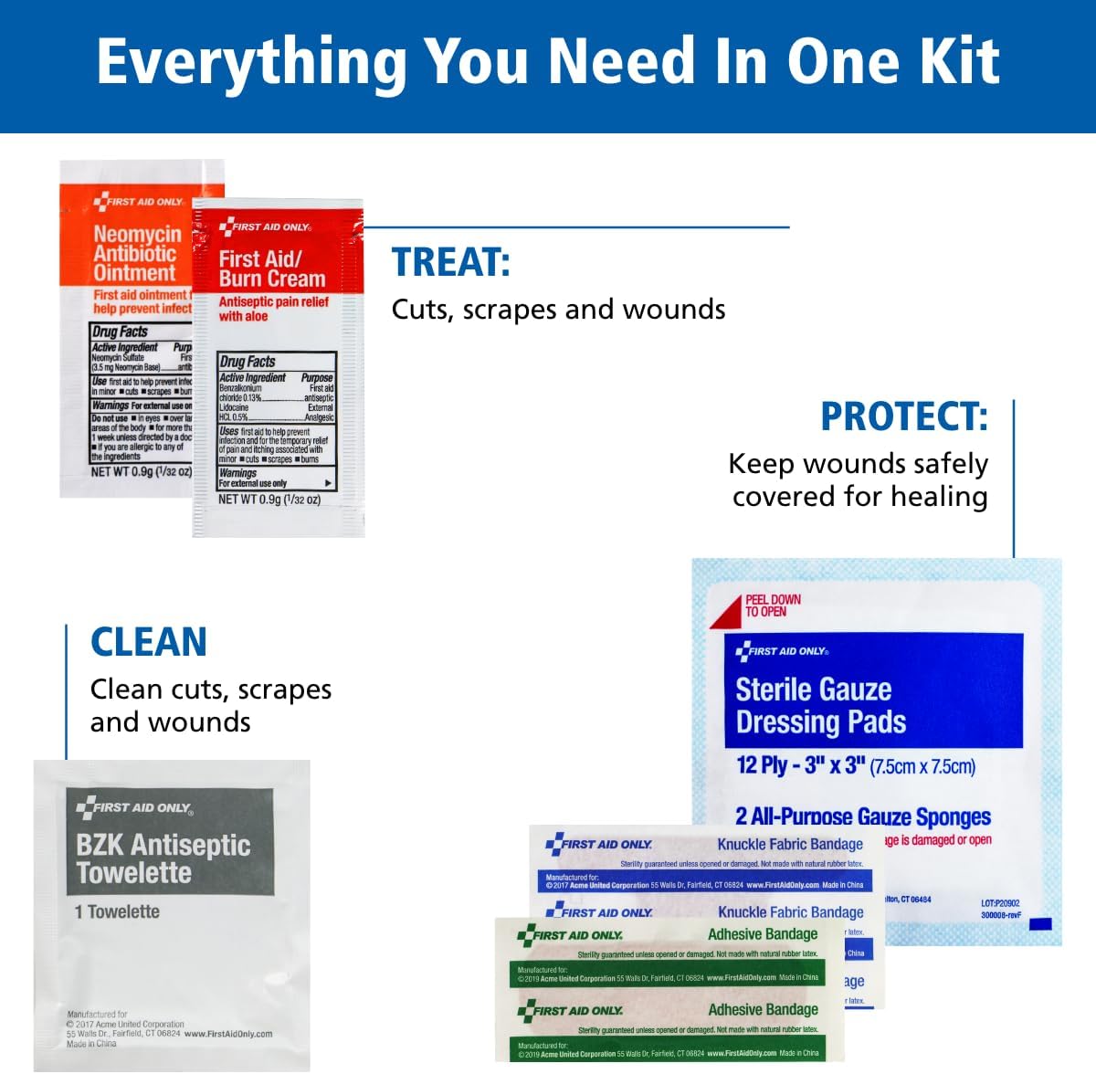 First Aid Only 9302-25M 25-Person Contractor's First Aid Kit for Home Renovation, Job Sites, and Construction Vehicles, 178 Pieces, White