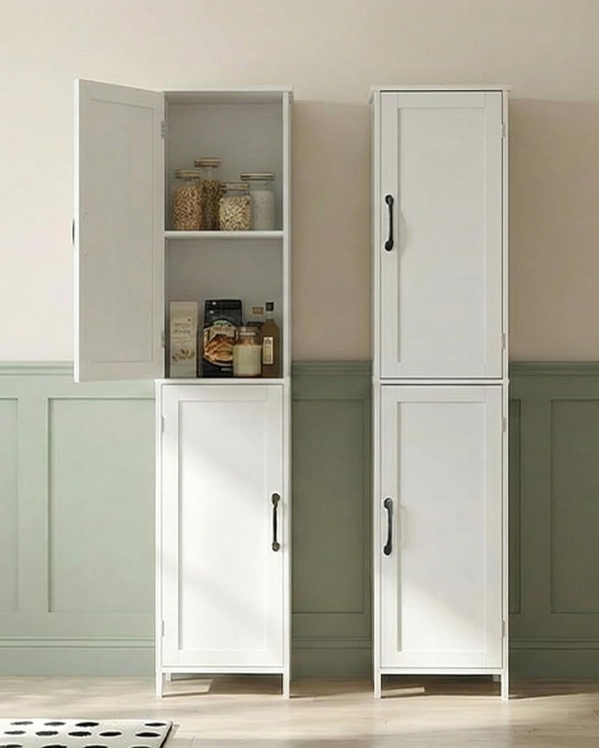 Tall Bathroom Storage Cabinet, Freestanding Bathroom Cabinet with 2 Doors & Adjustable Shelves, Floor Cabinet for Living Room, Kitchen, White