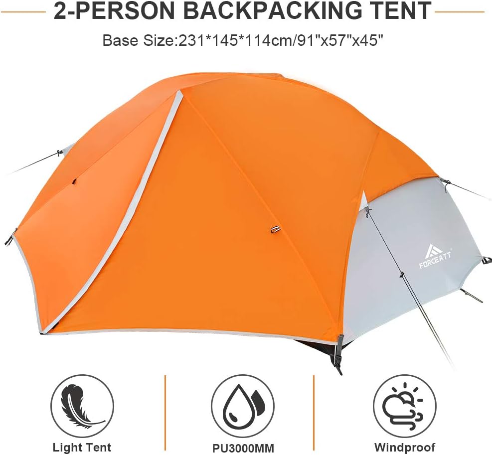 Forceatt Tent for 2 and 3 Person is Waterproof and Windproof, Camping Tent for 3 to 4 Seasons
