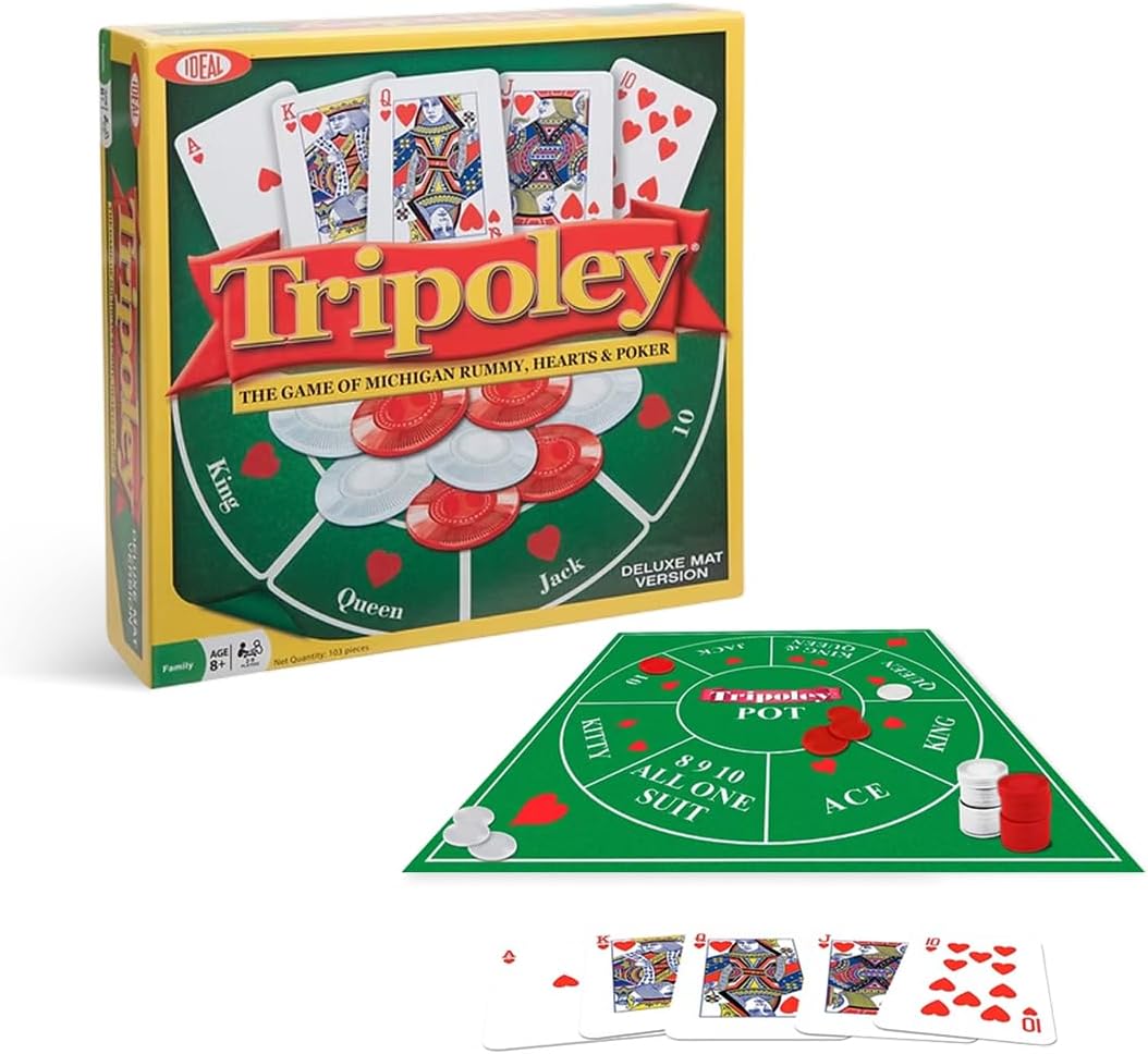 Tripoley Deluxe Board Game, Family Favorite Game, Combination of Michigan Rummy, Hearts and Poker, Perfect for Family Game Night, for Ages 8 and up