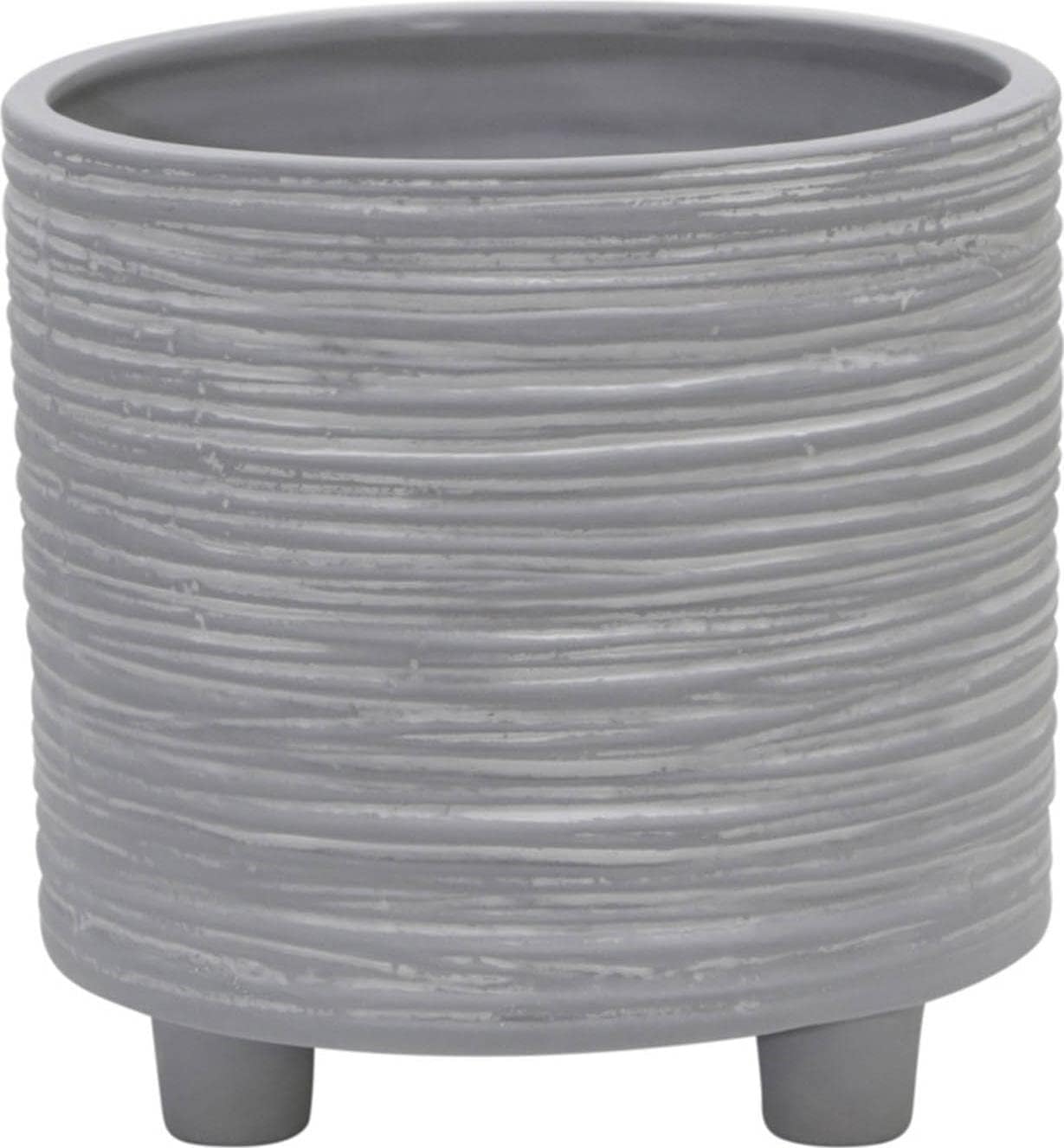 Set of 2 Footed Planters with Ridged Lines Accent – Ceramic Stoneware Outdoor & Indoor Plant Pot – Modern Garden & Home Decor Ceramic Planters