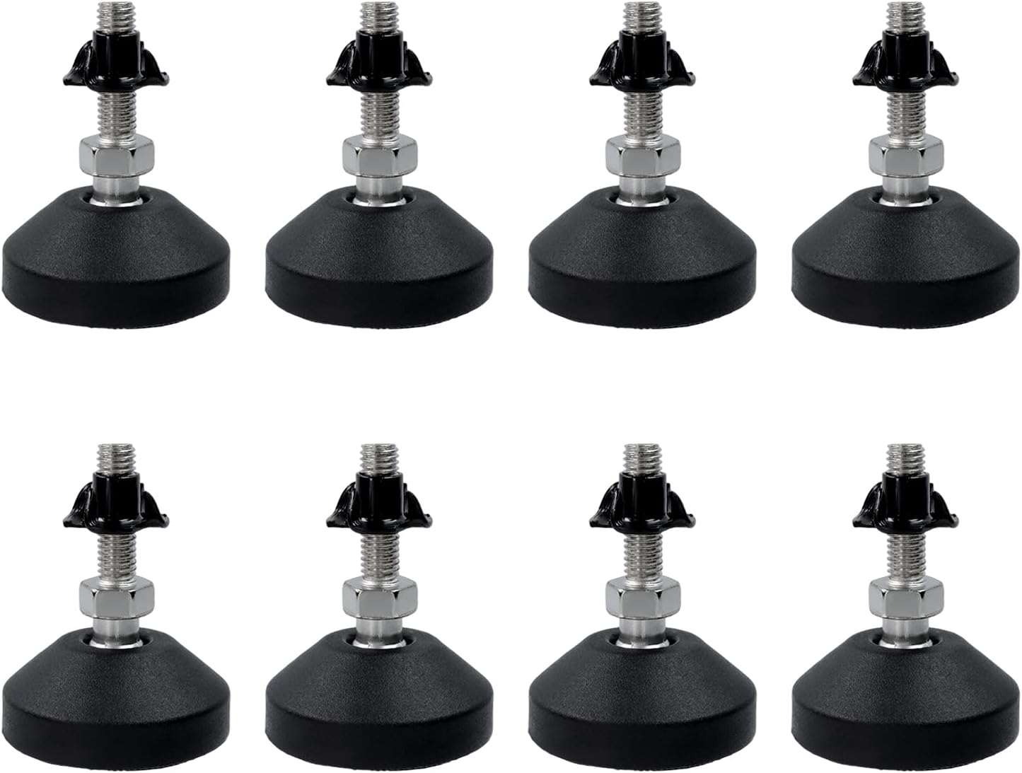 Antrader 4Pcs M8 x 2 Inch Steel Adjustable Leveling Feet,2 Inch Nylon Base | Reinforced Articulated Foot Cups for Furniture & Equipment,Anti-slip Dotted Rubber Base,Reduce Vibration & Protect Floors