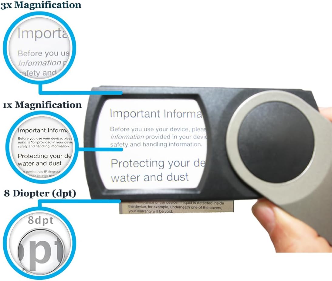 Premium Pocket Magnifying Glass with LED Light 3.0X (300%), Small Hand Held Lighted Magnify Glasses for Reading Tiny Print, Menu, Pill Bottles