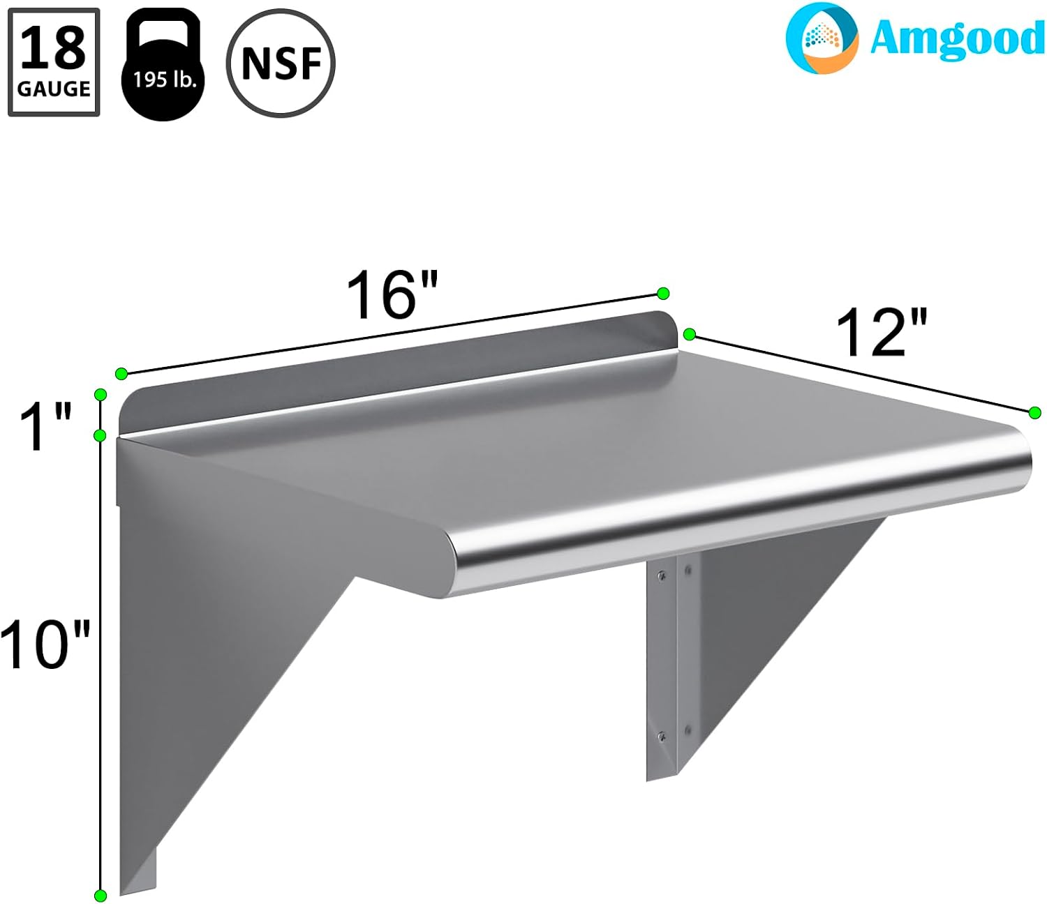 AmGood 24" Long X 18" Deep Stainless Steel Wall Shelf | NSF Certified | Appliance & Equipment Metal Shelving | Kitchen, Restaurant, Garage, Laundry, Utility Room