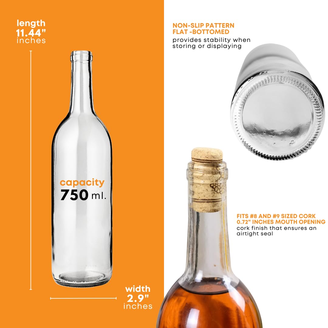 FastRack 24 - 750ml W5 Clear Bordeaux Wine Bottles-2 Cases, 750ml | Flint flat-bottomed glass wine bottles empty for home winemaking