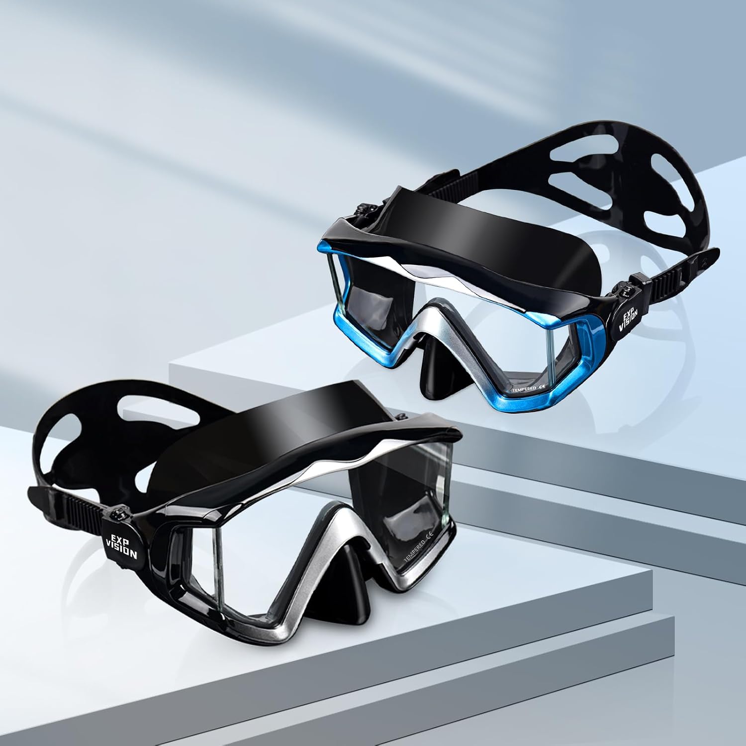 Adult Pano 3 Scuba Diving Mask, Tempered Glass Snorkel Mask Anti-Fog Swim Mask No Leakage Swim Goggles with Nose Cover Snorkeling Gear for Snorkeling