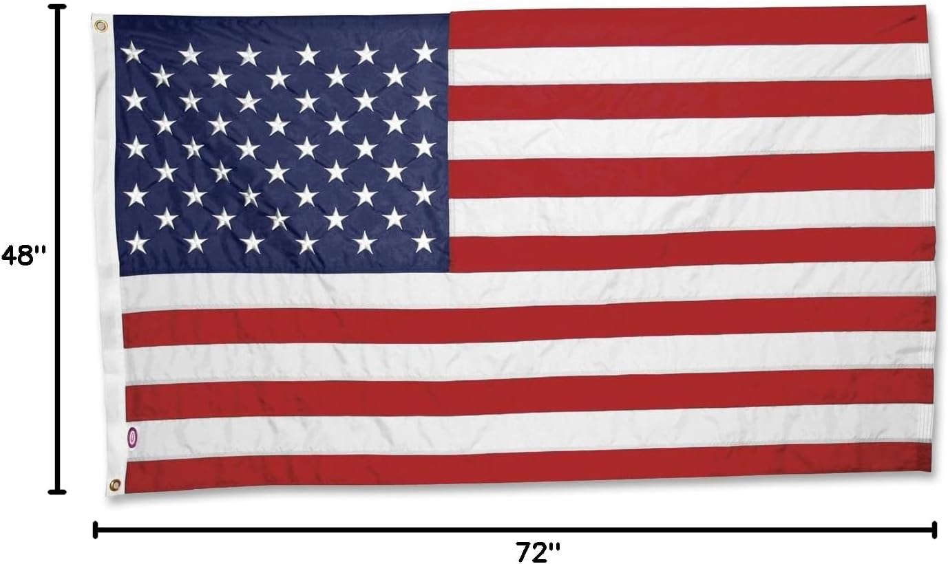 America’s Flag Company - American Flag 5x8 FT – Heavy Duty Nylon Outdoor US Flag – Embroidered Stars, Sewn Stripes, Brass Grommets - Made in USA - by Valley Forge Flag