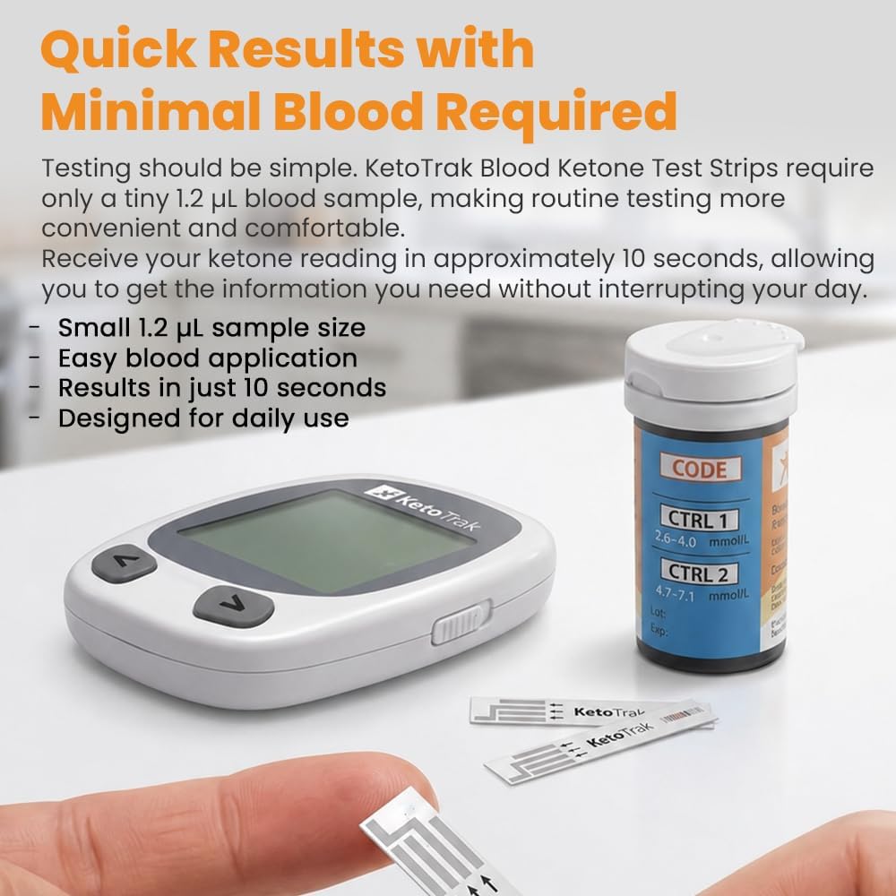 KetoTrak Blood Ketone Test Strips, 50 Count for Ketone Monitoring