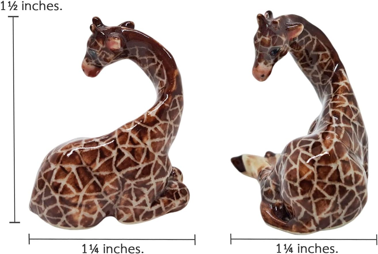 WitnyStore Tiny 2¾" Brown Standing Look Right Giraffe Figurine - Miniature Hand Made Ceramic Giraffes Tropical Savanna Africa Wild Life Cute Animals Porcelain Decorative Collectible Figure Décor Gifts