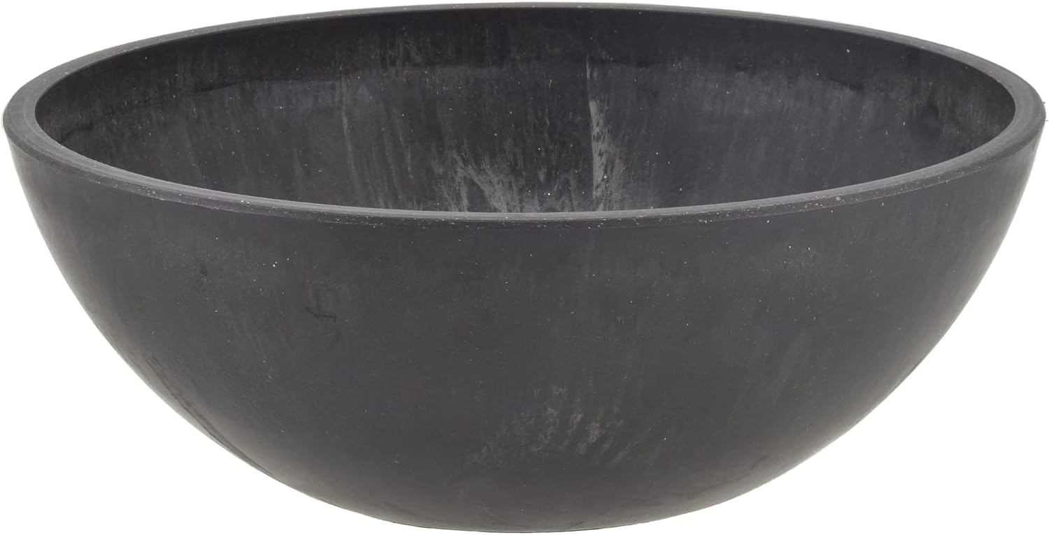 PSW Pot Collection M30DC 12-inch Plastic/Stone/Wood Composite Low Bowl Planter – No Drainage Hole (Drillable), Shallow Indoor/Outer Pot for Succulents, Bonsai, Fairy Gardens, Herbs, Dark Charcoal