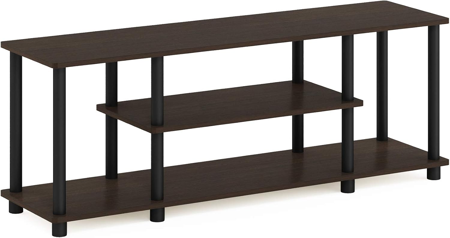 Furinno Turn-N-Tube No Tools 3D 3-Tier Entertainment TV Stand up to 50 inch TV, Round Tubes, French Oak Grey/Black | for TV up to 50 Inch, Open Frame Rectangular Entertainment Center with Storage Shelf, TV Console, for Living Room, Bedroom