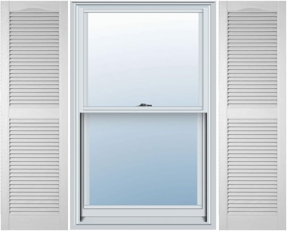 Ekena Millwork 14.5 in. W x 48 in. H Builders Edge, Standard Cathedral Top Center Mullion, Open Louver Shutters, Includes Matching Installation Spikes (Per Pair), 002 - Black