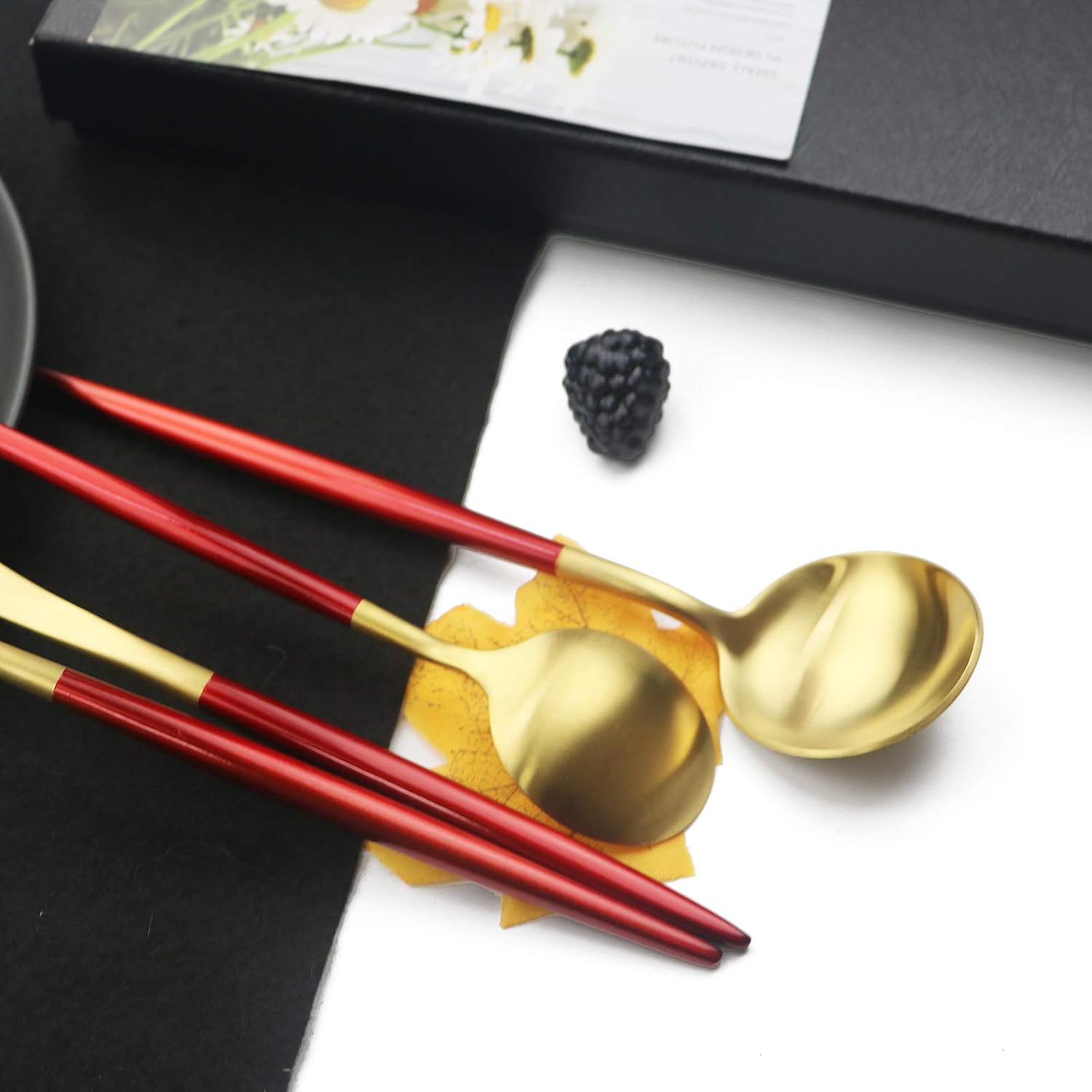 JASHII Luxury 18/10 Rainbow Flatware Set - 304 Stainless Steel Colorful Cutlery - 5-Piece Adaline Royal Modern Satin Finish for Birthday