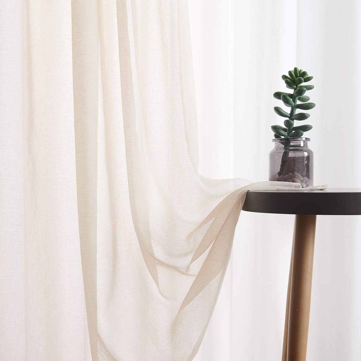 Off White Semi Sheer Curtains 72 Inches Long Faux Linen Off White Sheers Curtain for Bedroom Living Room Girls Kids Room 2 Panels 52x72 Inch Length