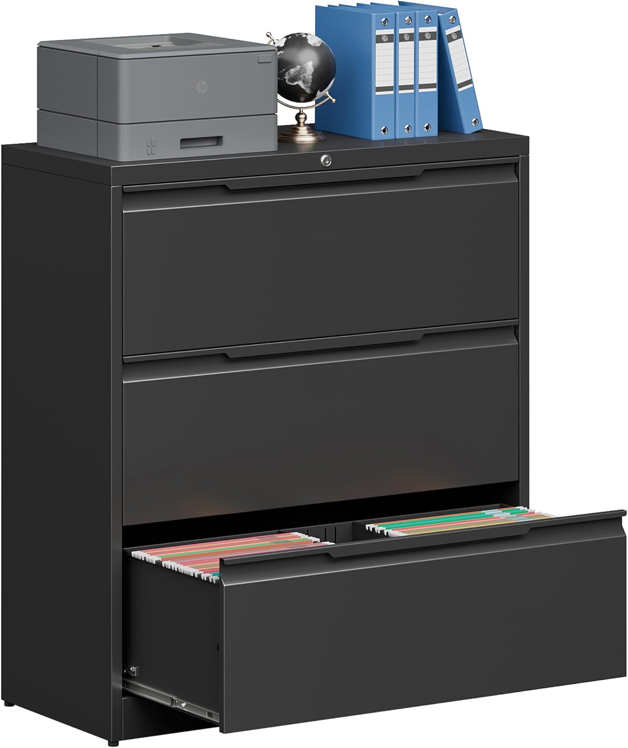 3 Drawer File Cabinet with Lock,Vertical Filing Cabinets for Home Office,Heavy Duty Metal File Cabinet for Hanging A4/Letter/Legal Size File,Vertical File Cabinet 15" W X 17.8" D X 38.3" H-Black