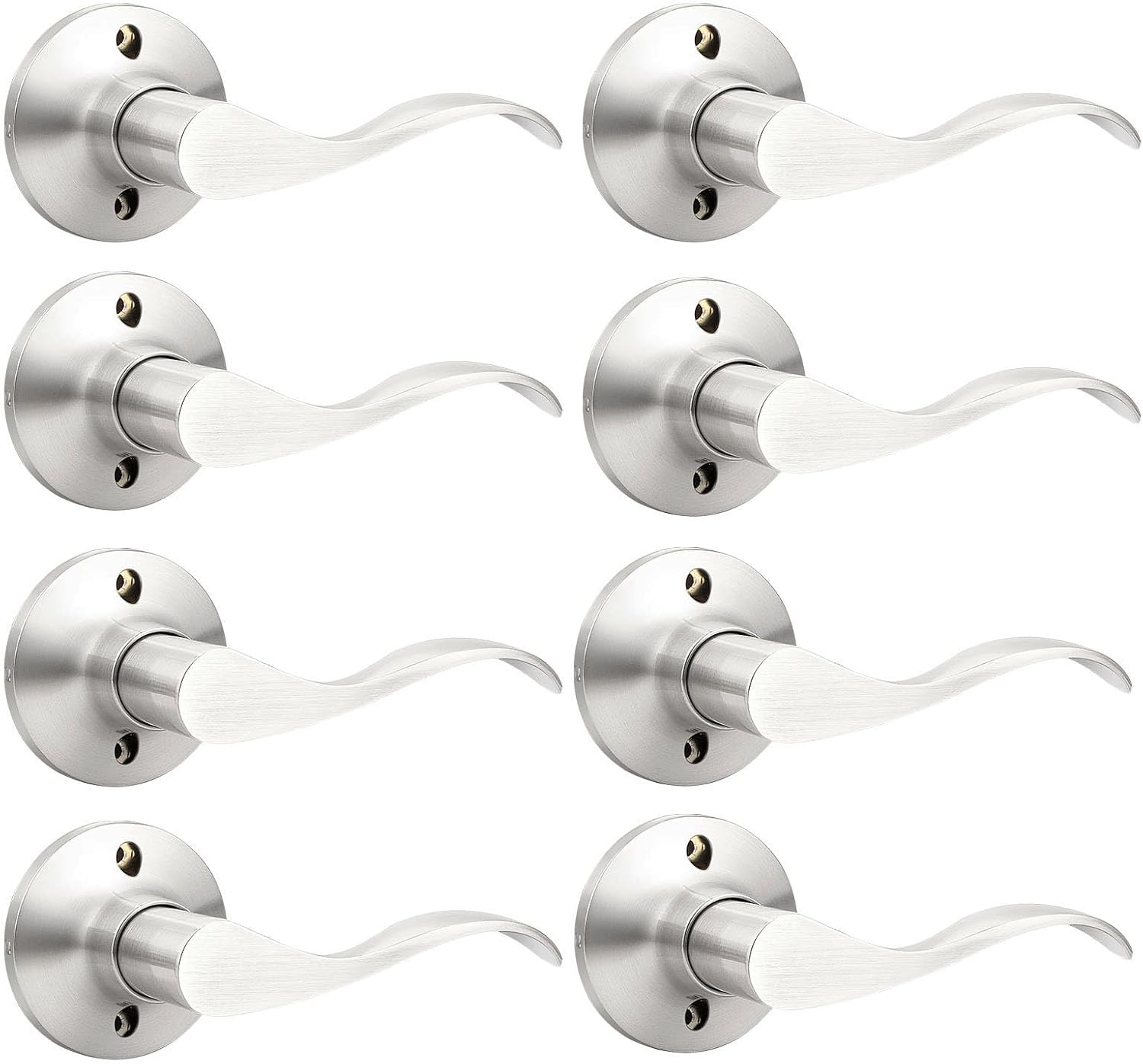 GOBEKOR 1 Pack Privacy Door Levers Brushed Nickel Lever Door Handles Interior for Bedroom and Bathroom Door Locks Wave Door Handles