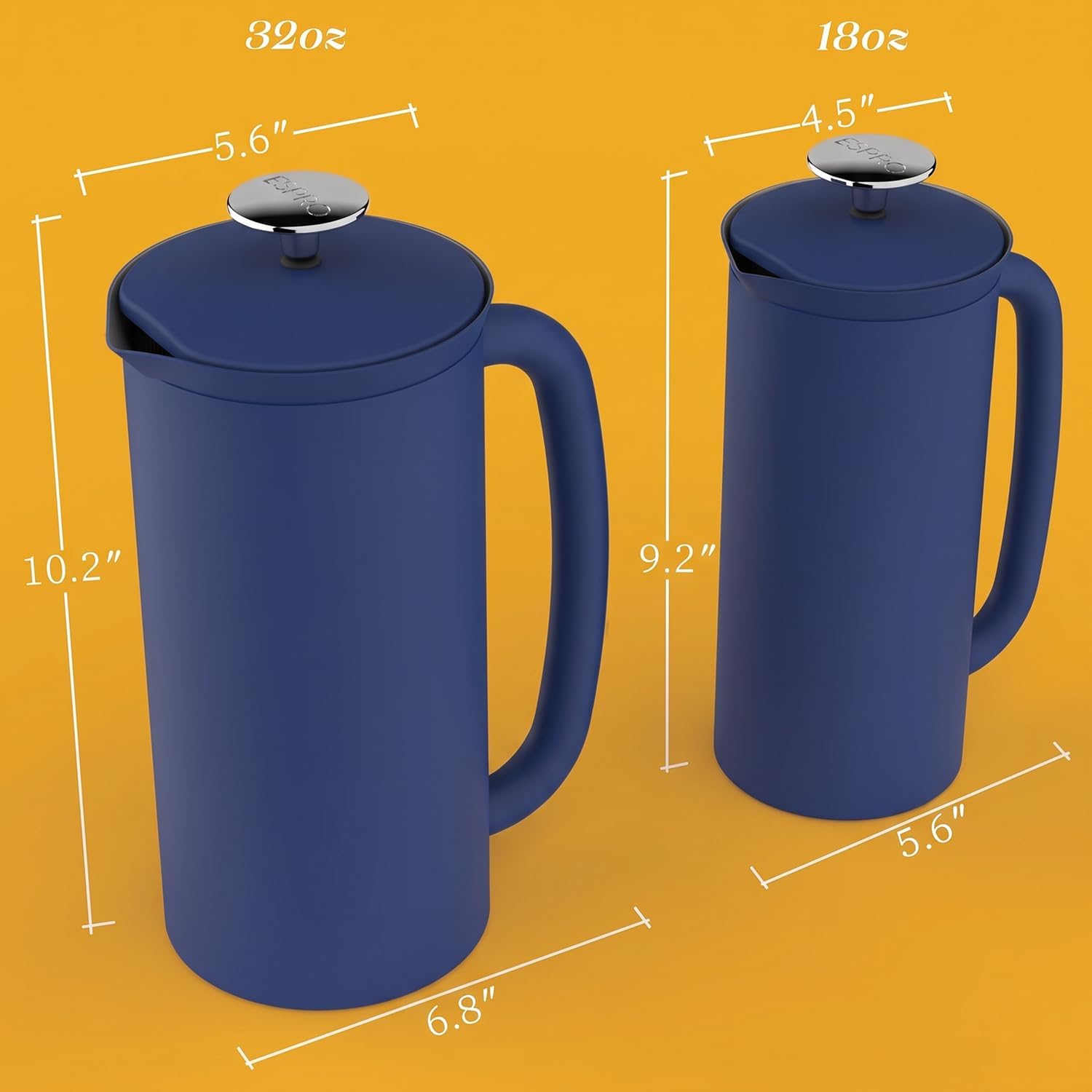 ESPRO P7 French Press, 18oz, Brushed, Stainless Steel Coffee Maker | Double Filter Coffee Press, Grit-Free Coffee, Heat Resistant Insulated tea Press, Easy Hot and Cold Coffee Brewer, Tea Brewer