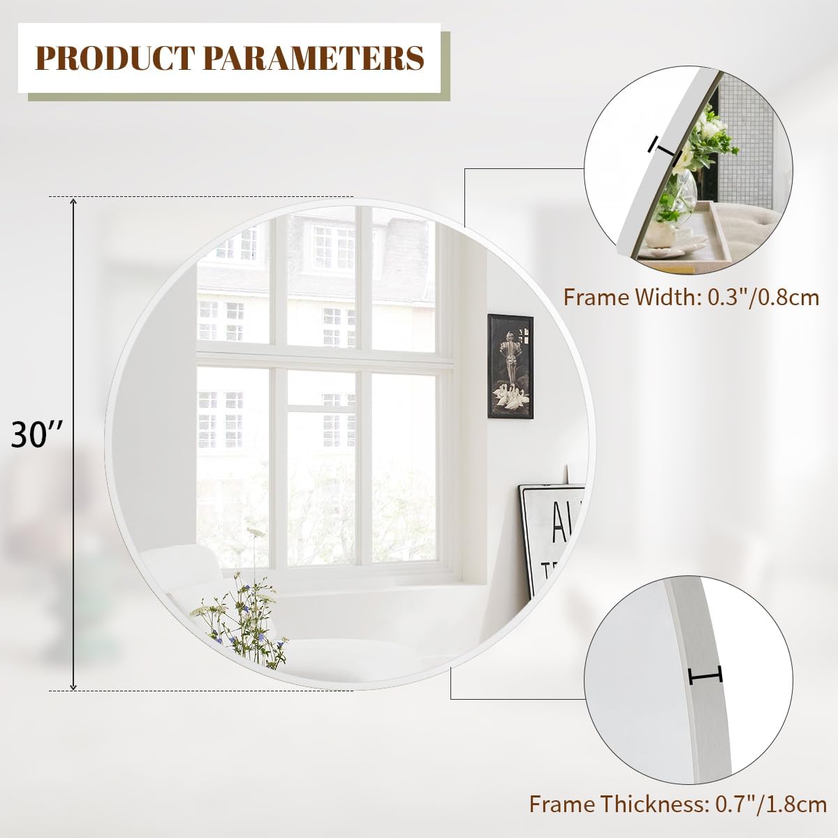 BEAUTYPEAK 24 Inch Round Mirror, Metal Frame Circle Mirror, White