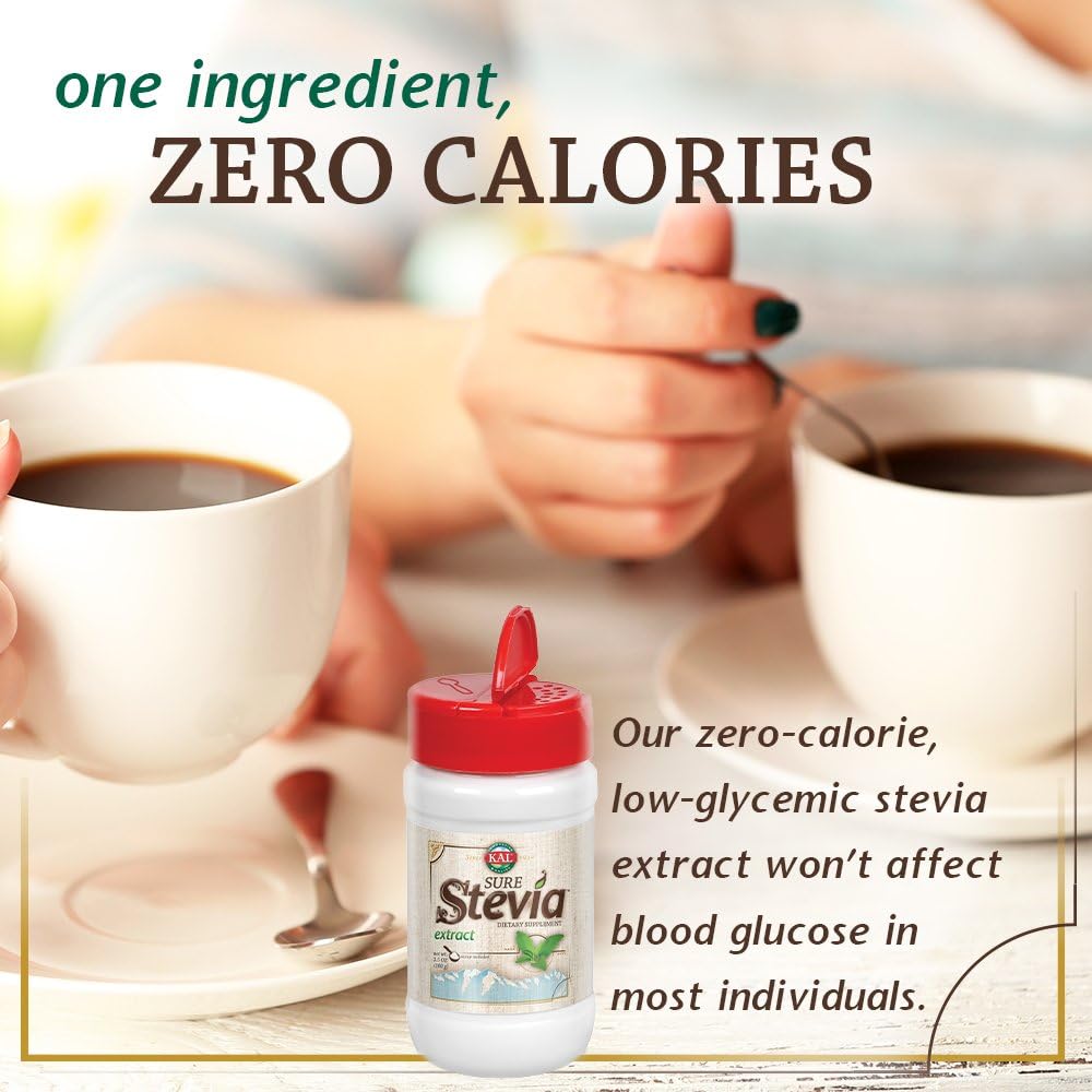 KAL Sure Stevia Extract Powder, Low Carb, Plant Based Stevia Sweetener, Great Taste, Zero Calories, Zero Sugar, Low Glycemic & Perfect for a Keto Diet, 60-Day Guarantee, Approx. 1820 Servings, 3.5oz | Zero Calorie Sweetener - Organic, Keto Friendly & Low…