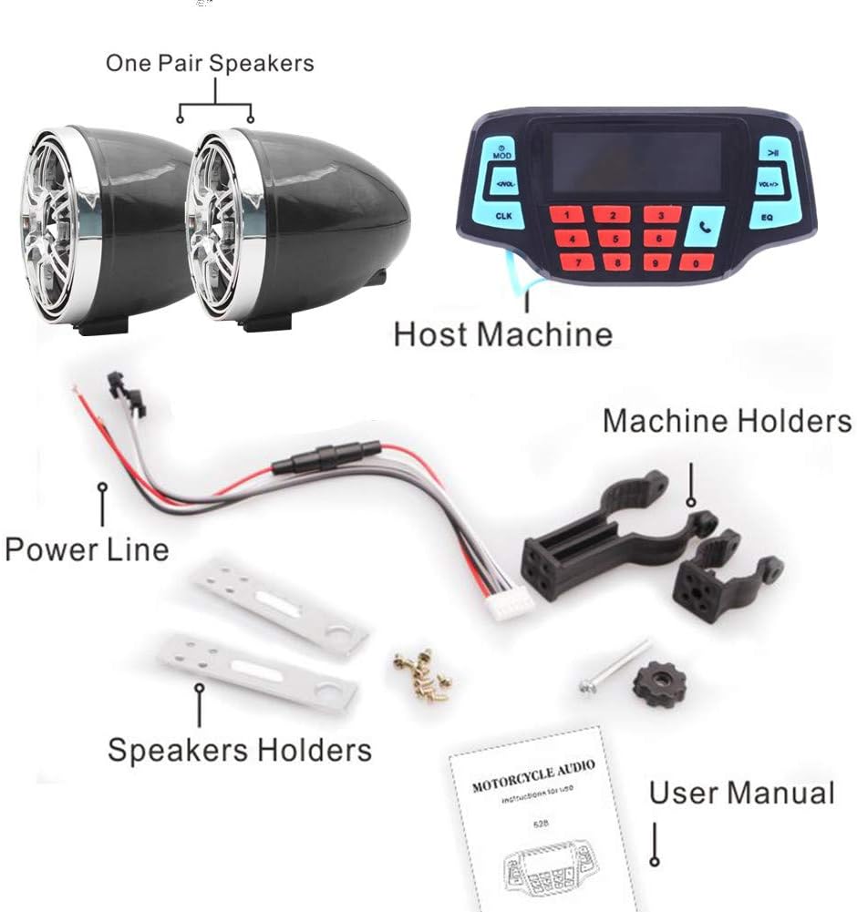 UTV ATV Bluetooth Amplifier Sound System Hand-free Speakers FM USB Audio System Stereo 2.5 Inch Speakers 12V Motorcycle Waterproof Audio FM Radio