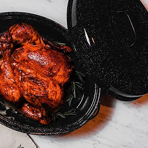 Granite Ware 13" Oval Roaster with Lid – Enameled Steel, Oven Safe to 932°F – Ideal for Roasting, Baking & Sourdough Bread – Self-Basting Cover, Dishwasher Safe, 7 lb Capacity | Oval Roaster Capacity, Roasts Up To 7 Lb Poultry Or Meat, Covered Cooking fo…