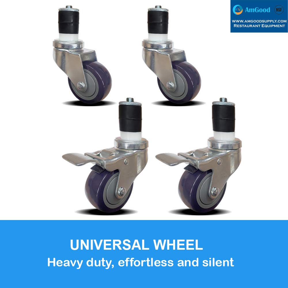 3" Casters for Stainless Steel Work Table | Wheels for Metal Prep Tables | Set of 4