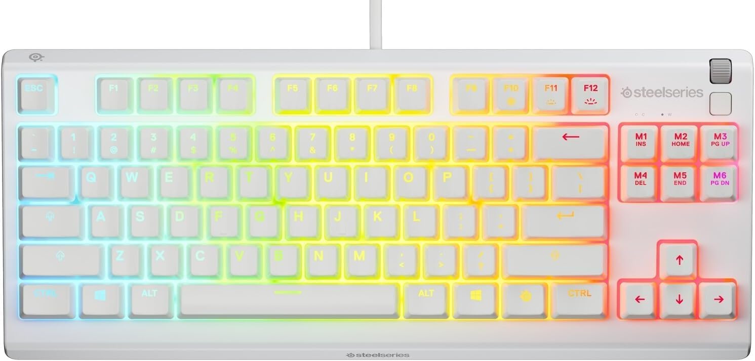 SteelSeries Apex 3 TKL White RGB Gaming Keyboard - Compact Tenkeyless Form Factor - 8-Zone RGB Lighting - Water and Dust Resistance - Whisper Quiet