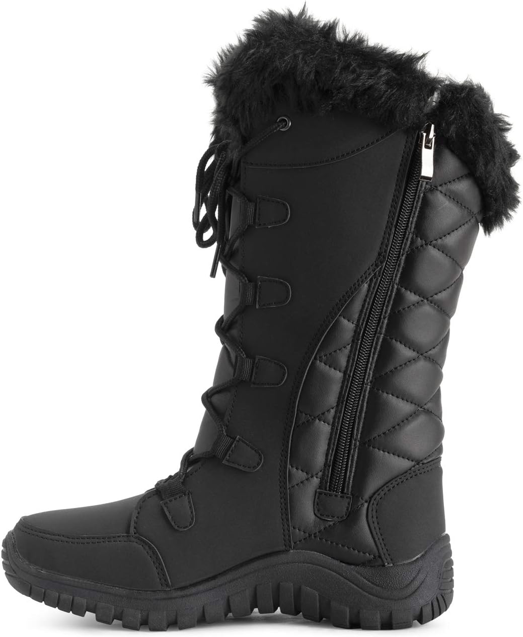 POLAR Womens Quilted Faux Fur Cuff Winter Duck Rubber Sole Durable Snow Rain Outdoor Boots