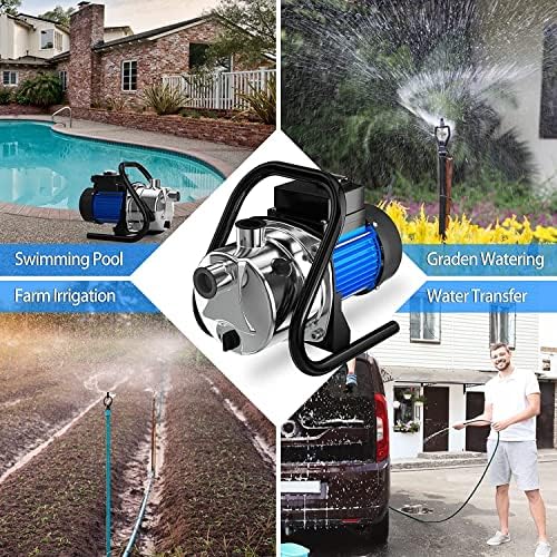 Water Transfer Pump 110V Shallow Well Pump 1.5HP 1600GPH Electric Portable Garden Pressure Booster Pumps for Pool Draining Farm Irrigation Lake Lawn