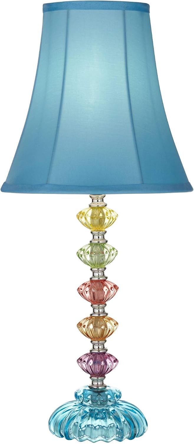Bohemian 21" High Table Lamp Glass Stacked Traditional Modern Colored | Orchid Pink Chic Multi Kids Girls Living Room Bedroom Bedside House Nightstand Office Home Family Bell Shade