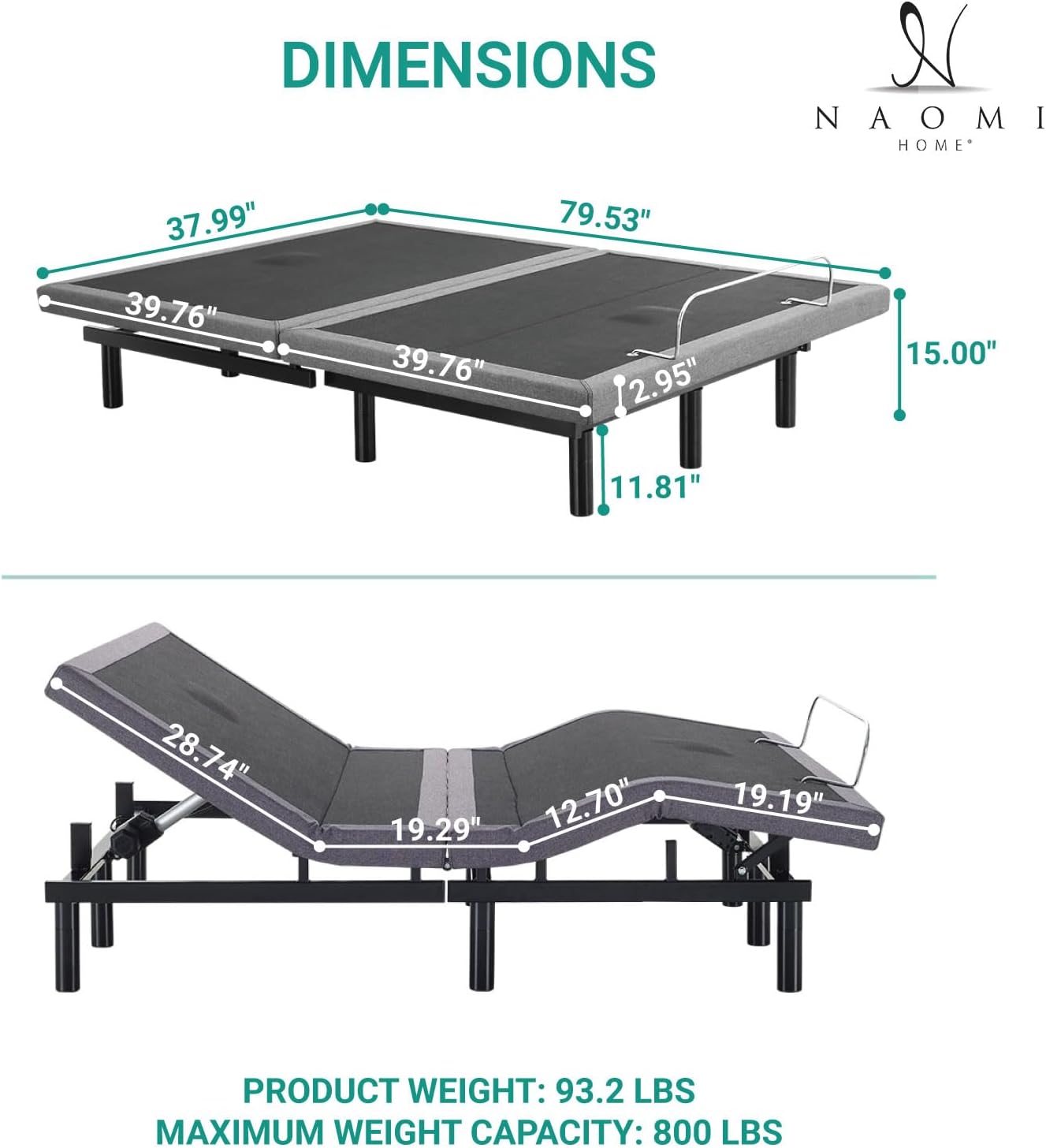 Naomi Home Idealbase Twin XL Adjustable Bed Frame with Lumbar Support | Twin Xl Adjustable Bed With Lumbar Support, Head & Foot Incline, Massage, Usb Ports, Wireless Remote & Zero Gravity