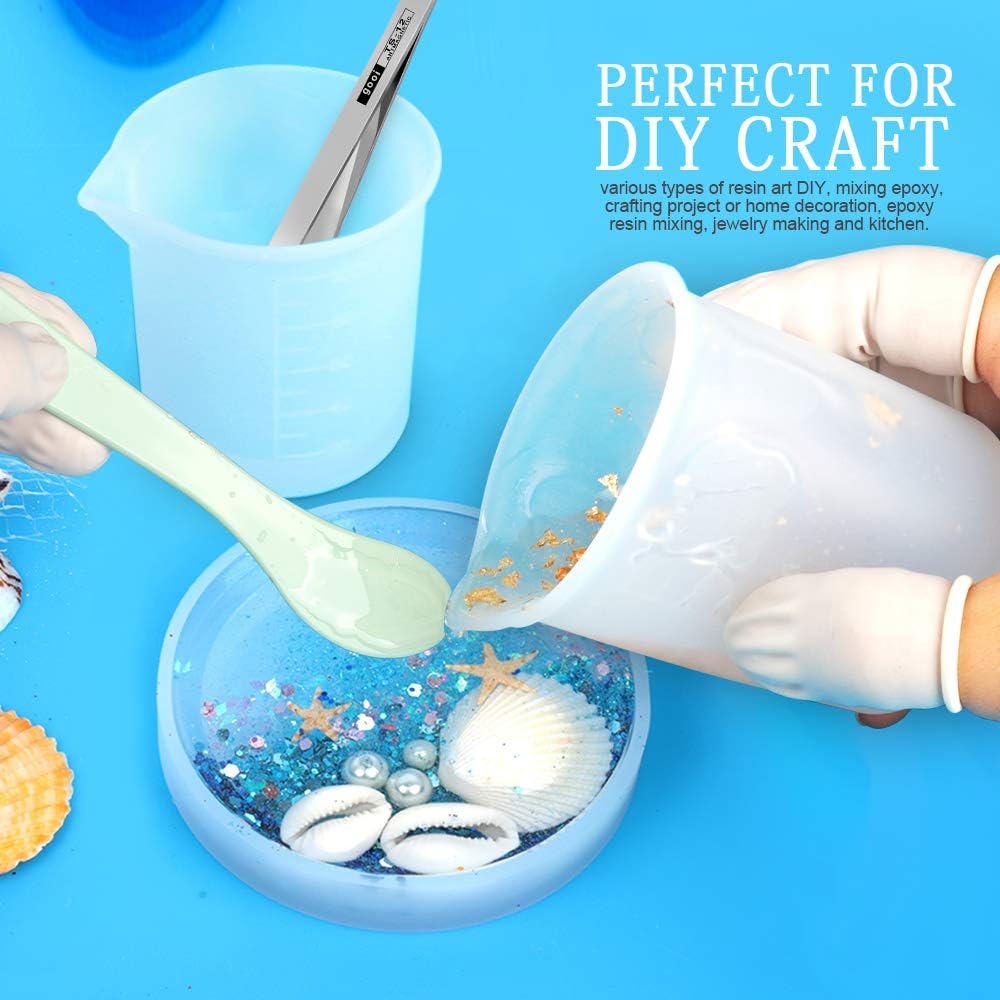 LEOBRO Silicone Measuring Cups for Epoxy Resin, 250 & 100ml Reusable Epoxy Resin Mixing Cups, Silicone Pouring Cup, with Stir Sticks, Finger Cots