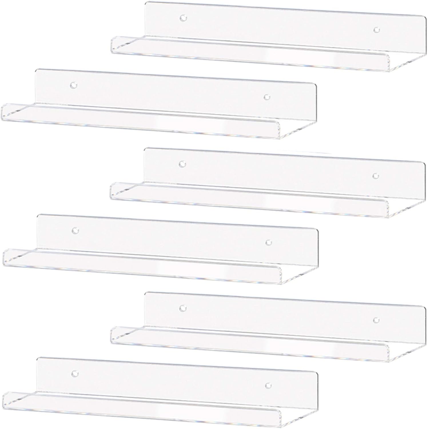 Weiai Clear Acrylic Shelves 15" Invisible Floating Wall Mount Display Bookshelf
