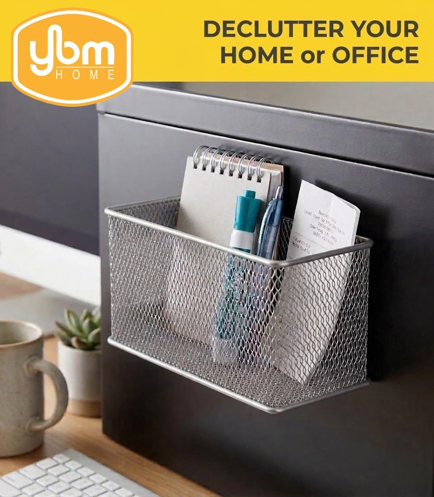 YBM HOME Wire Mesh Magnetic Storage Basket Trash Caddy Kitchen Office Supply Organizer Silver 7.75 in. L x 4.3 in. W x 4.3 in. H