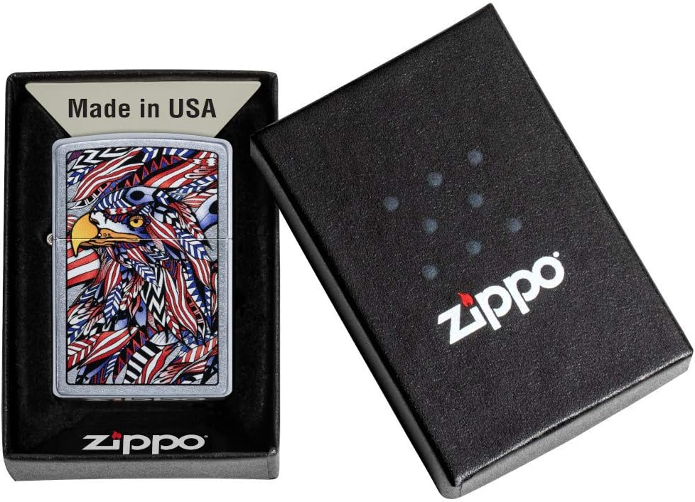 Zippo Eagles Dare Pocket Lighter - Refillable Flip-Top Windproof Lighters - Fierce Soaring Eagle Patriotic Design Pocket Lighters - Luxury Metal Lighter Made in USA