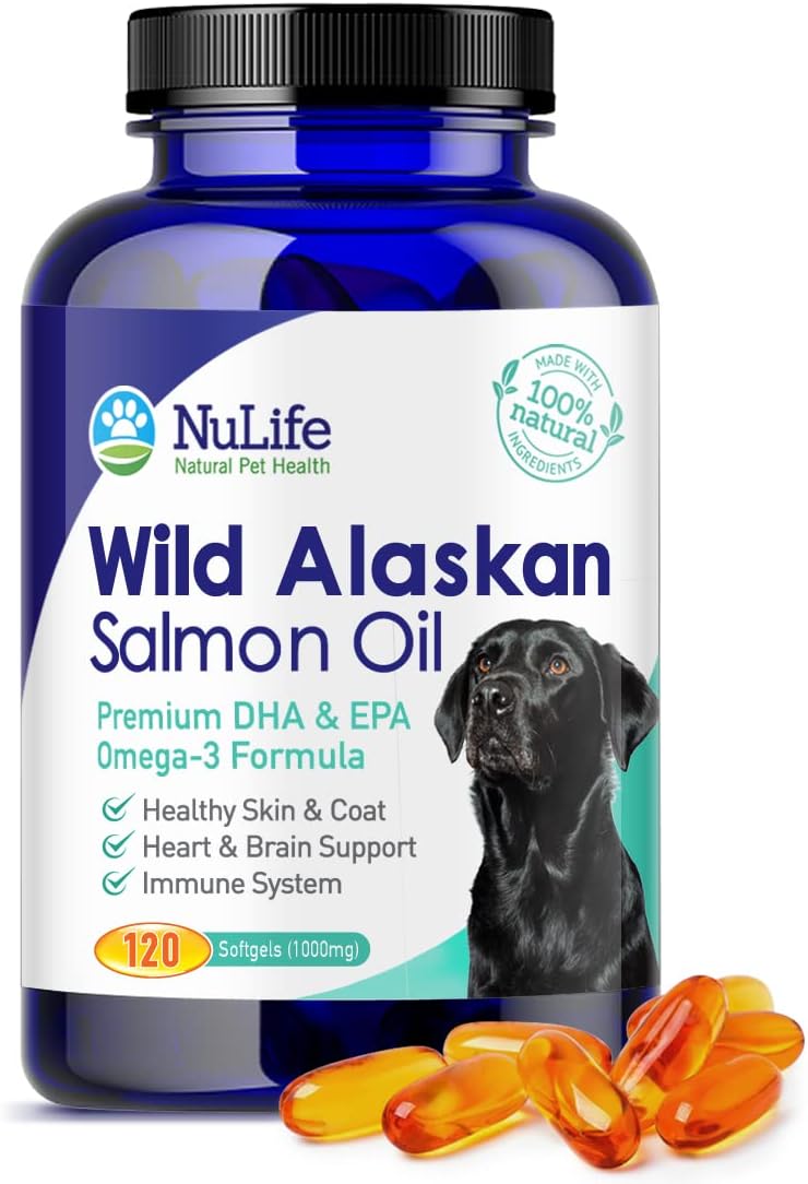 Pure Wild Alaskan Salmon Oil for Dogs, Omega 3 Fish Oil Supplement for Healthy Skin & Shiny Coat, Prevents Itchy Skin, Skin Allergies & Shedding