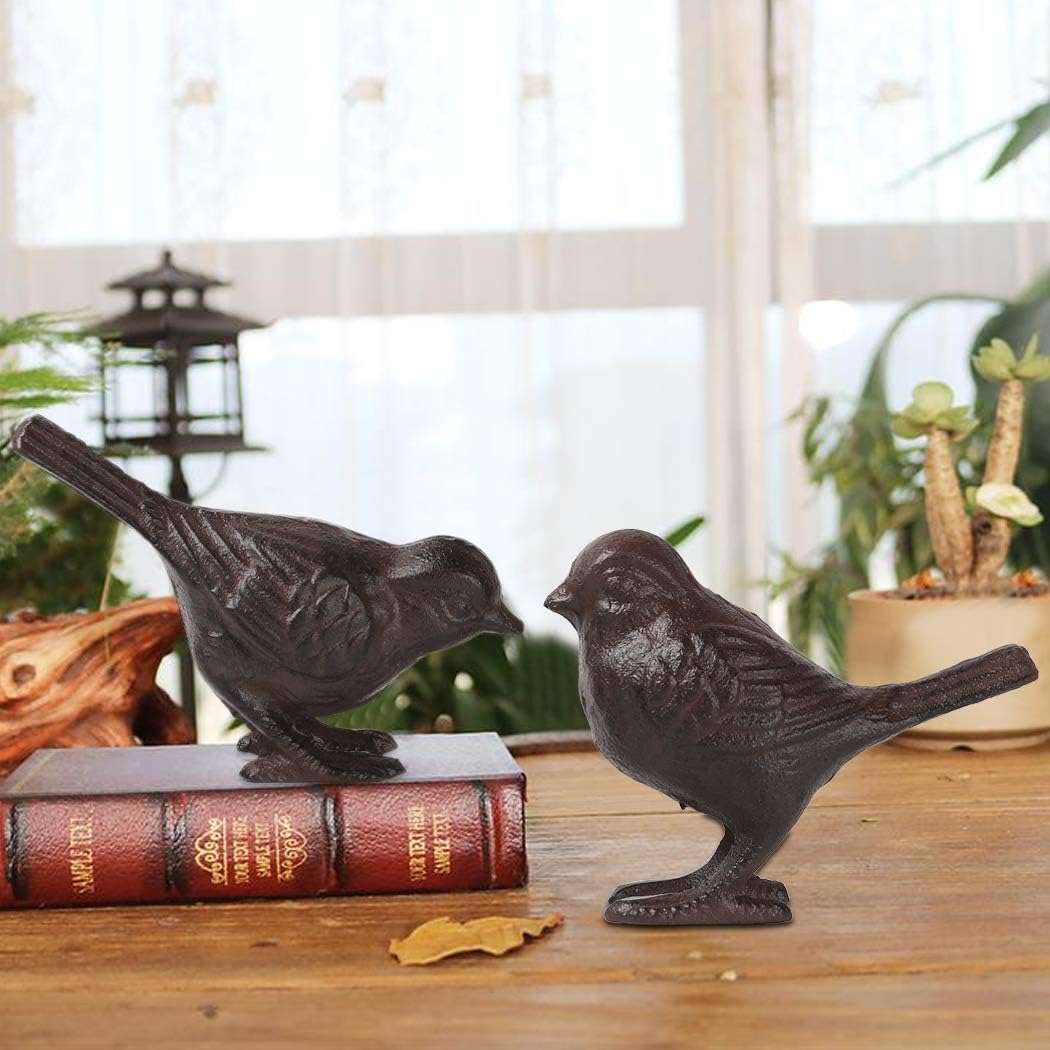 BRASSTAR 2 Pack Rustic Cast Iron Bird Statues, Indoor Outdoor Ornament